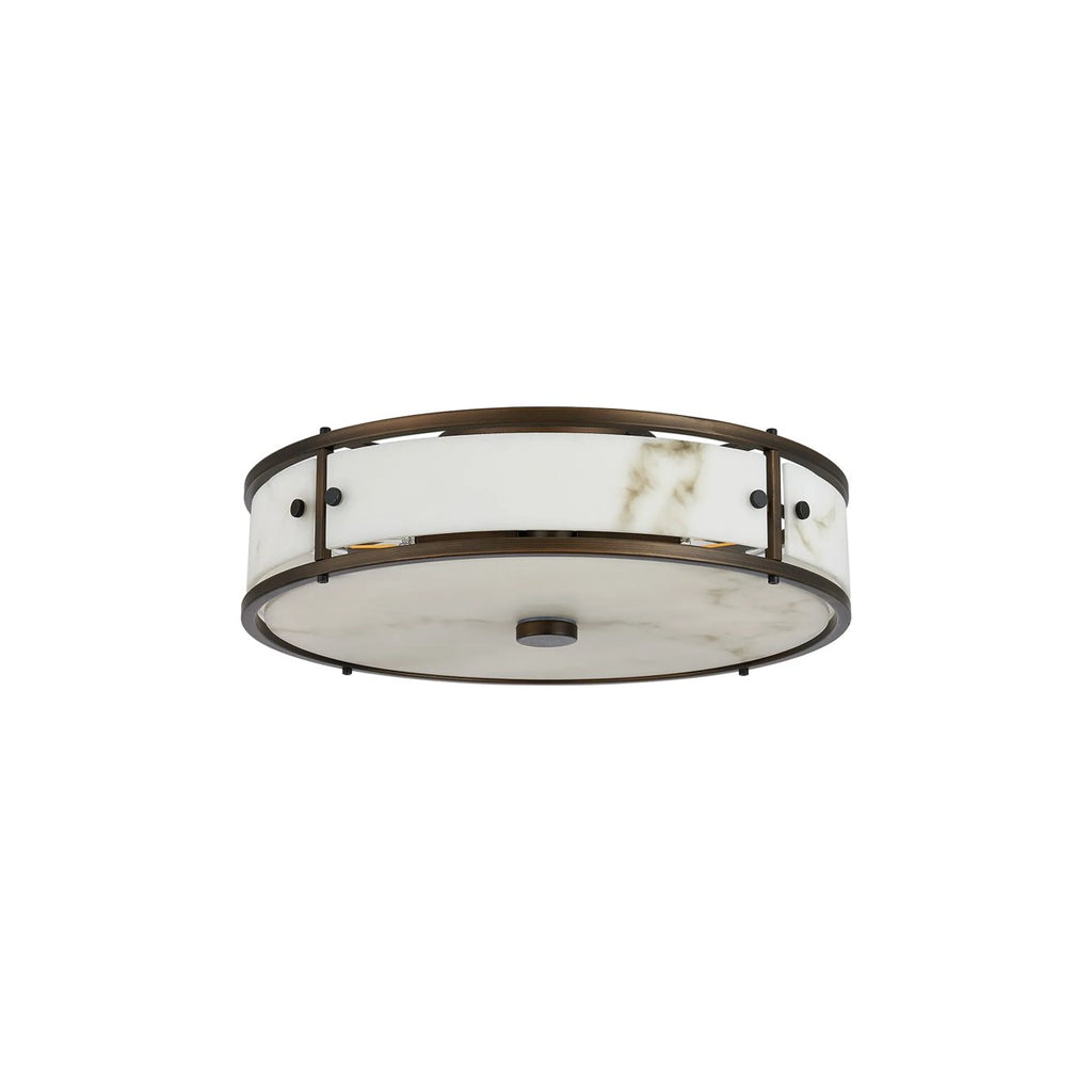 Regent Ramatuelle 4 Light 400mm Round Flush Ceiling Light - Painted Bronze / Grey Faux Alabaster