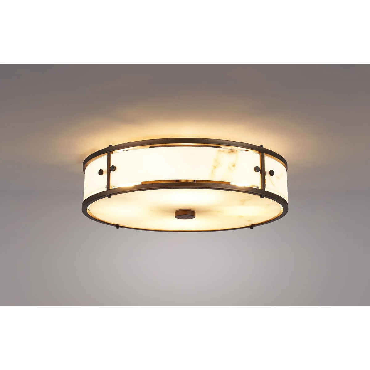 Regent Ramatuelle 4 Light 400mm Round Flush Ceiling Light - Painted Bronze / Grey Faux Alabaster