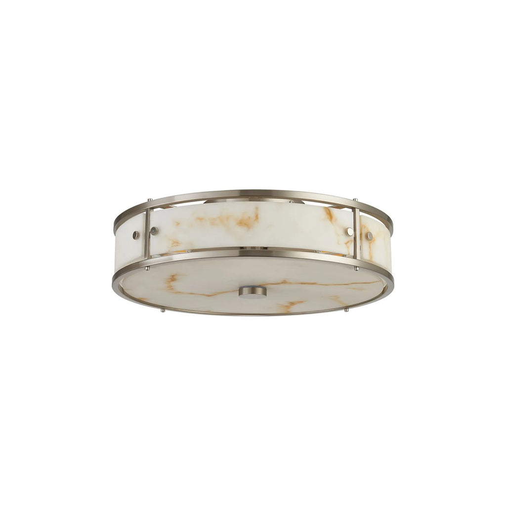 Regent Ramatuelle 4 Light 400mm Round Flush Ceiling Light - Satin Nickel / Brown Faux Alabaster