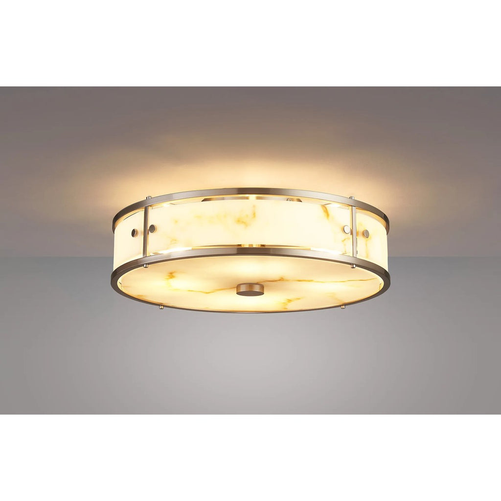 Regent Ramatuelle 4 Light 400mm Round Flush Ceiling Light - Satin Nickel / Brown Faux Alabaster