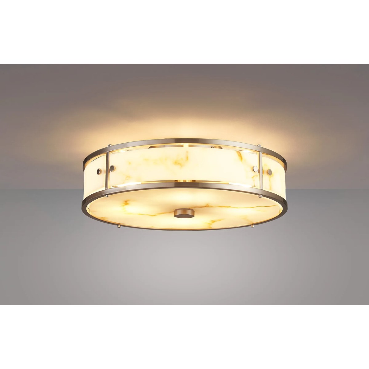 Regent Ramatuelle 4 Light 400mm Round Flush Ceiling Light - Satin Nickel / Brown Faux Alabaster