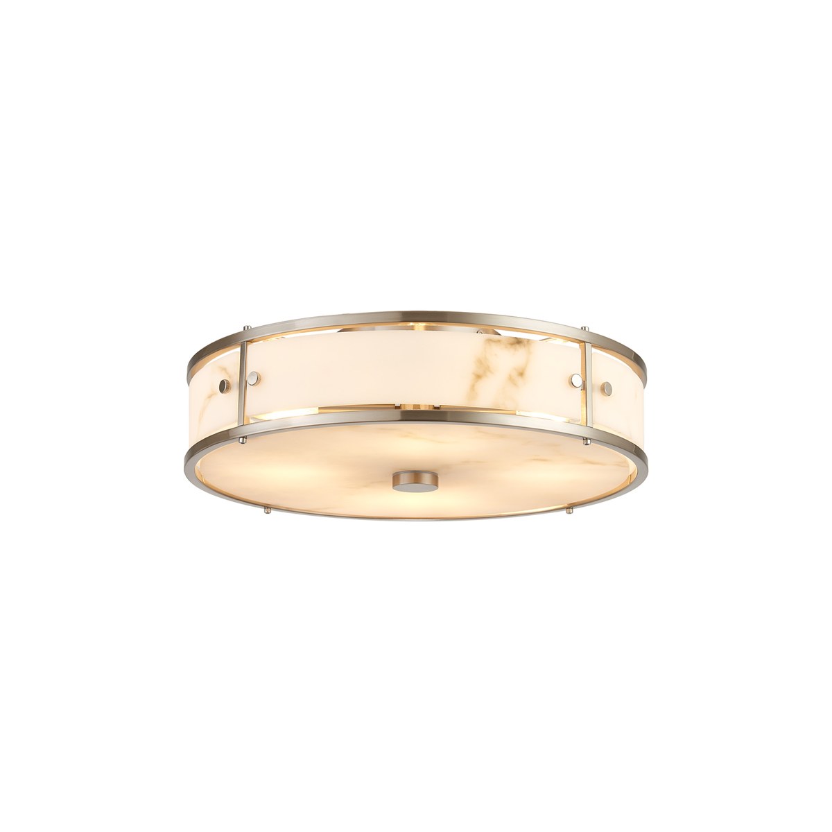 Regent Ramatuelle 4 Light 400mm Round Flush Ceiling Light - Satin Nickel / Grey Faux Alabaster