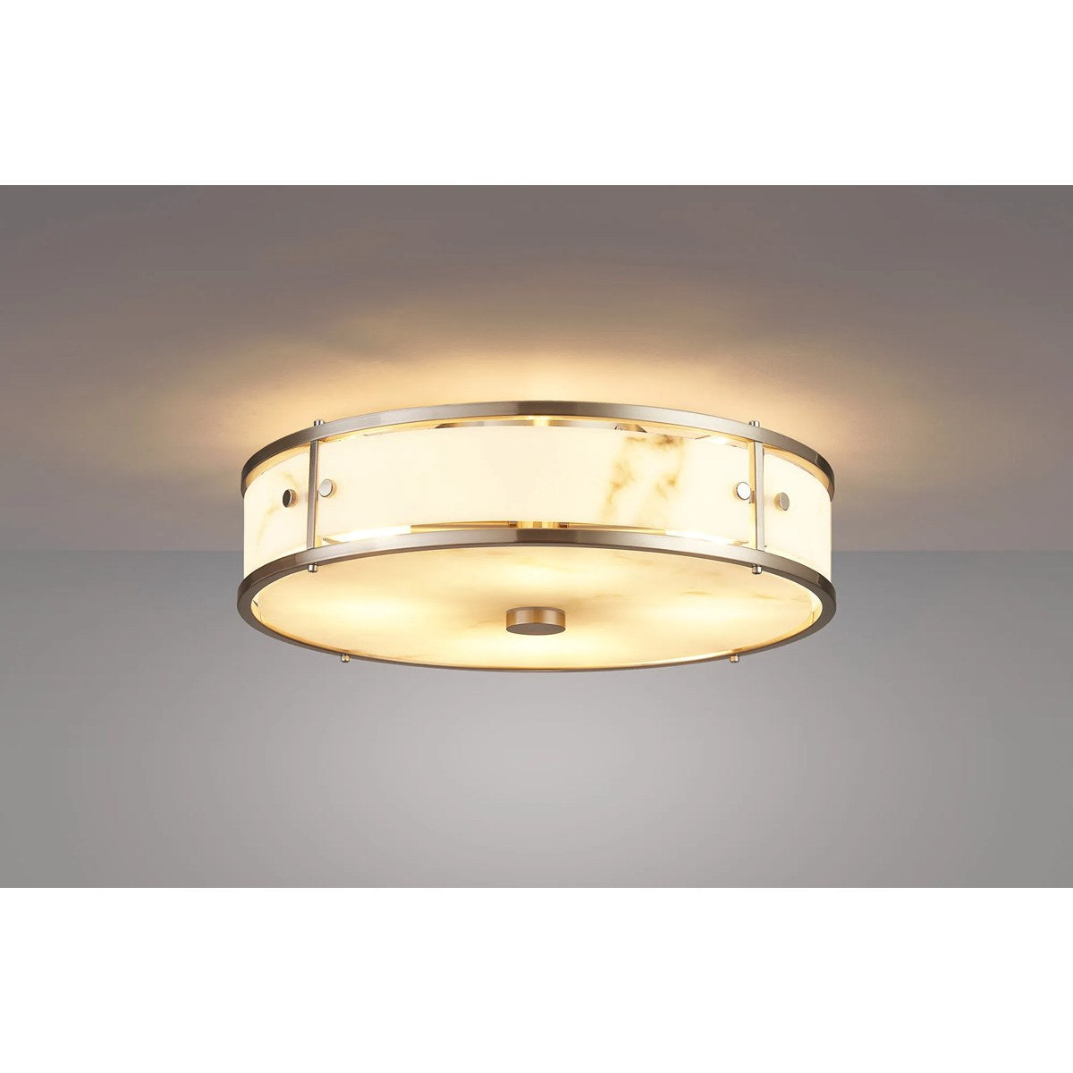 Regent Ramatuelle 4 Light 400mm Round Flush Ceiling Light - Satin Nickel / Grey Faux Alabaster