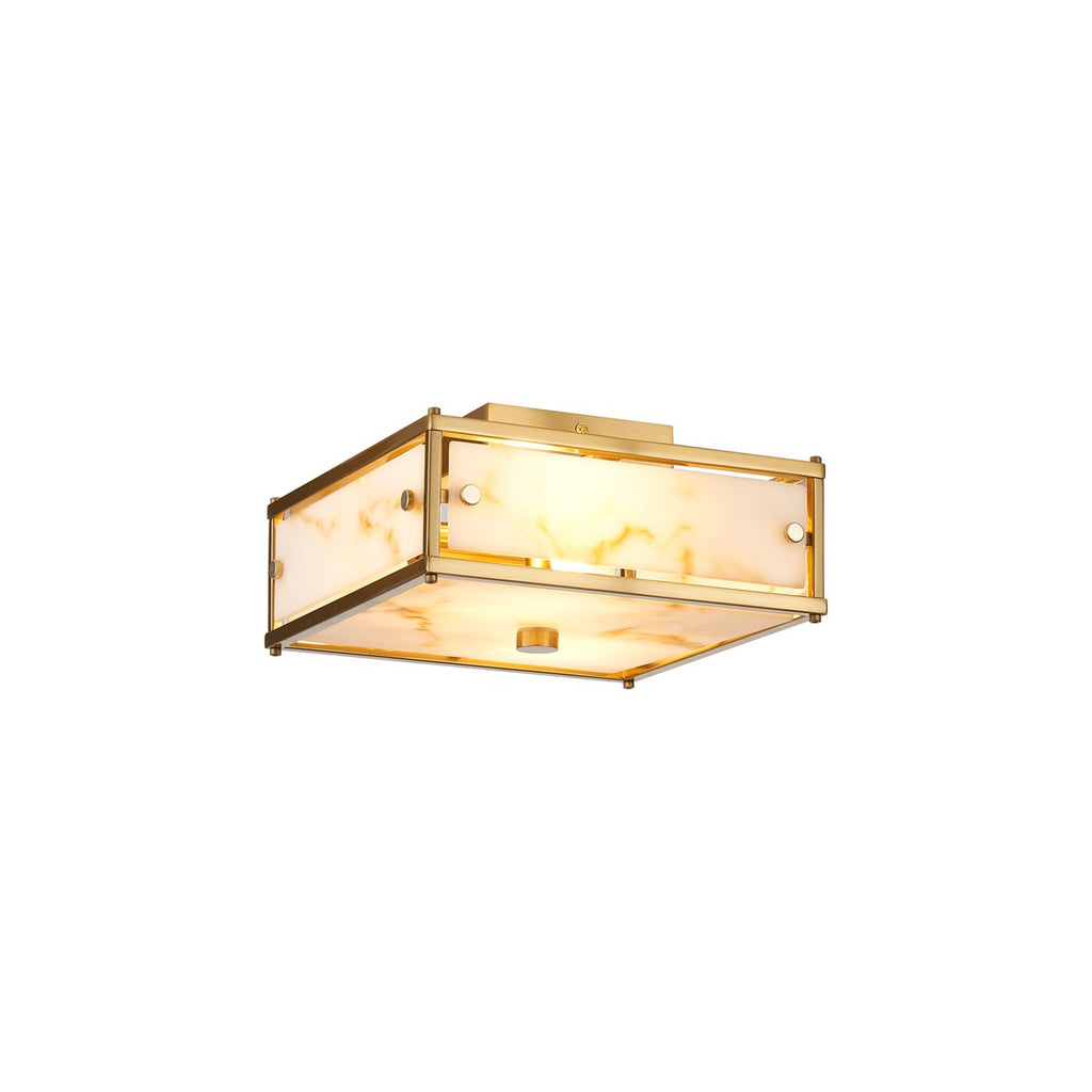 Regent Ramatuelle 2 Light 250x250mm Square Flush Ceiling Light - Brass / Brown Faux Alabaster