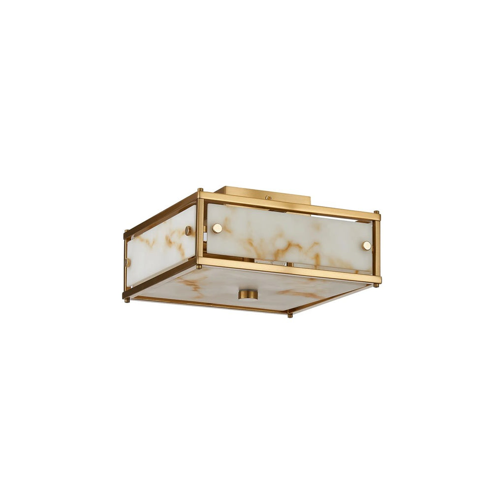 Regent Ramatuelle 2 Light 250x250mm Square Flush Ceiling Light - Brass / Brown Faux Alabaster