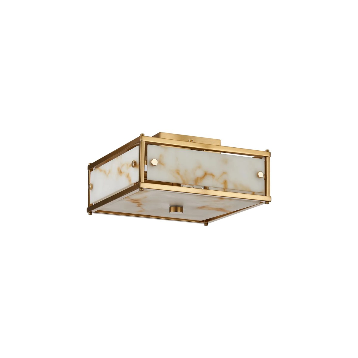 Regent Ramatuelle 2 Light 250x250mm Square Flush Ceiling Light - Brass / Brown Faux Alabaster