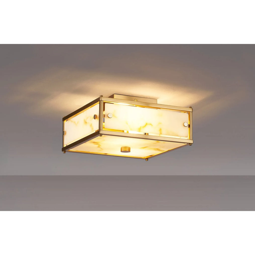 Regent Ramatuelle 2 Light 250x250mm Square Flush Ceiling Light - Brass / Brown Faux Alabaster