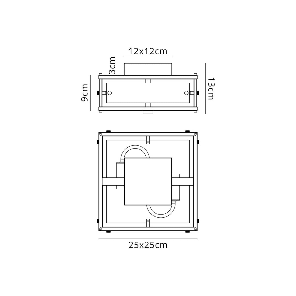 Regent Ramatuelle 2 Light 250x250mm Square Flush Ceiling Light - dimensions