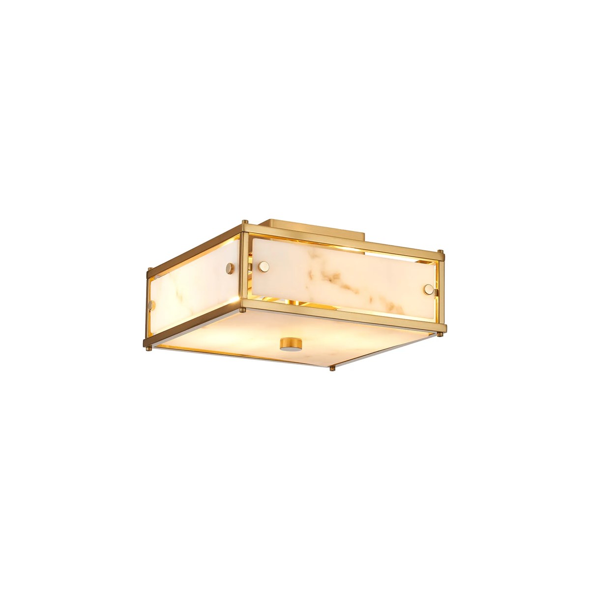 Regent Ramatuelle 2 Light 250x250mm Square Flush Ceiling Light - Brass / Grey Faux Alabaster