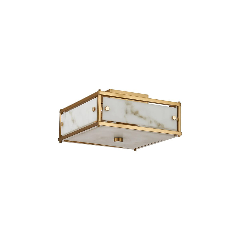 Regent Ramatuelle 2 Light 250x250mm Square Flush Ceiling Light - Brass / Grey Faux Alabaster