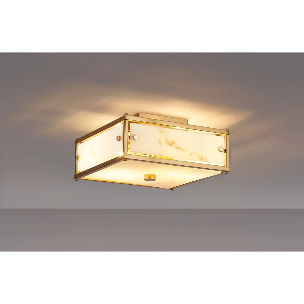 Regent Ramatuelle 2 Light 250x250mm Square Flush Ceiling Light - Brass / Grey Faux Alabaster