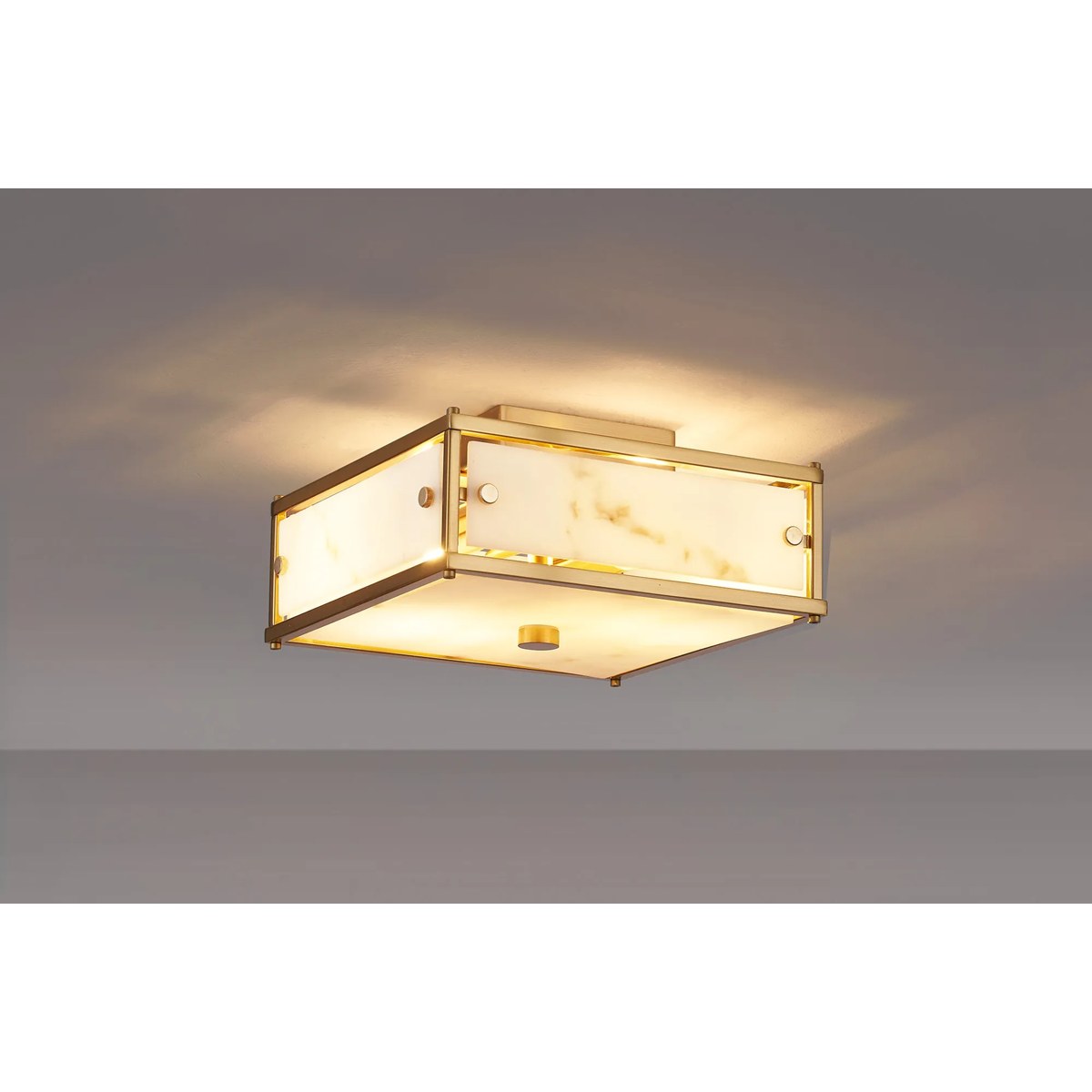 Regent Ramatuelle 2 Light 250x250mm Square Flush Ceiling Light - Brass / Grey Faux Alabaster