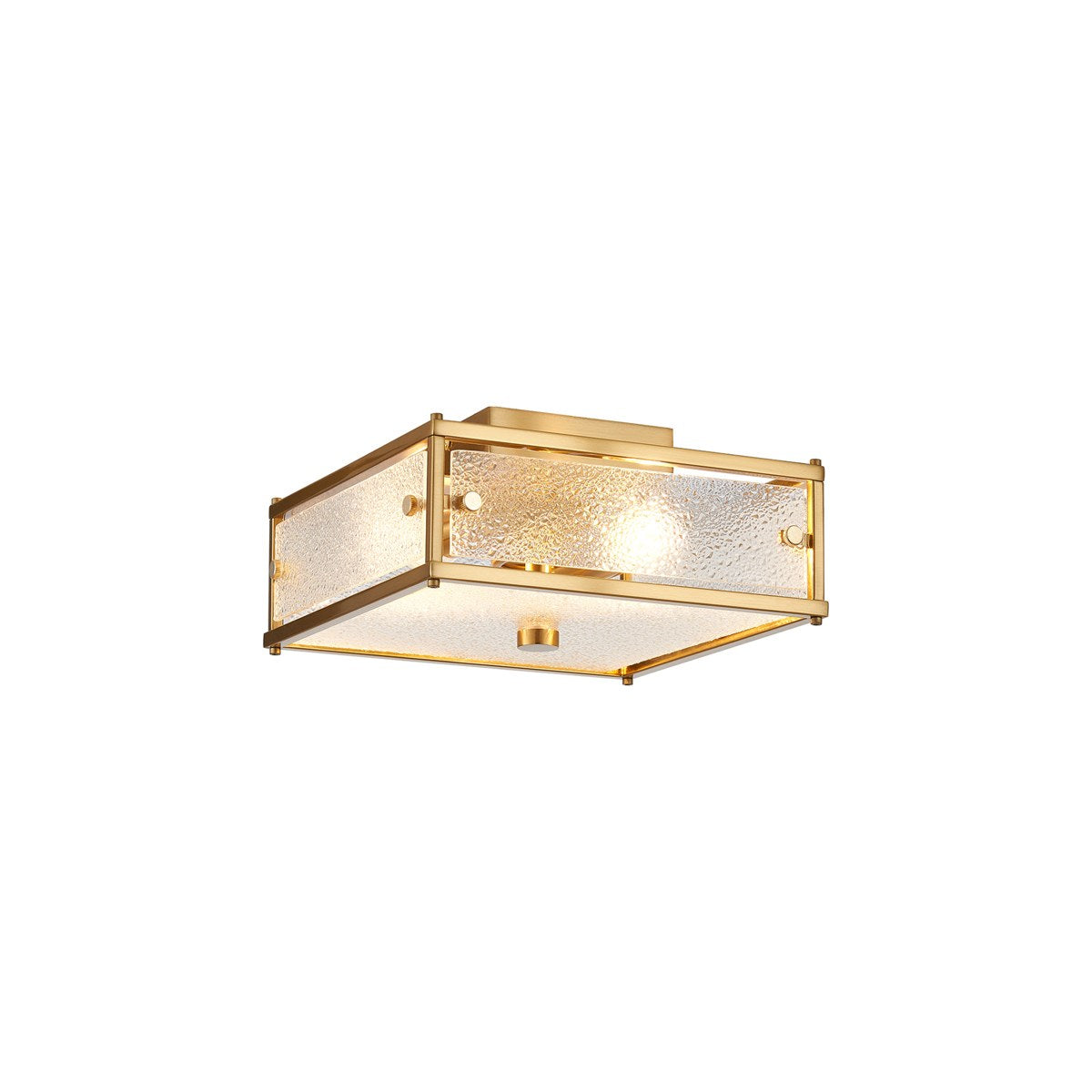 Regent Ramatuelle 2 Light 250x250mm Square Flush Ceiling Light - Brass / Clear Diamond Pattern