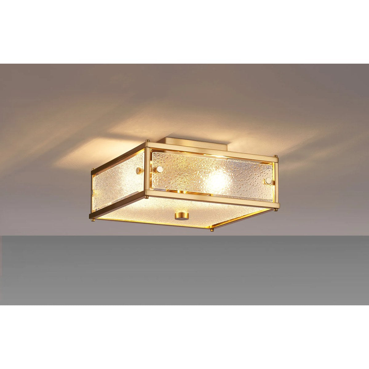 Regent Ramatuelle 2 Light 250x250mm Square Flush Ceiling Light - Brass / Clear Diamond Pattern