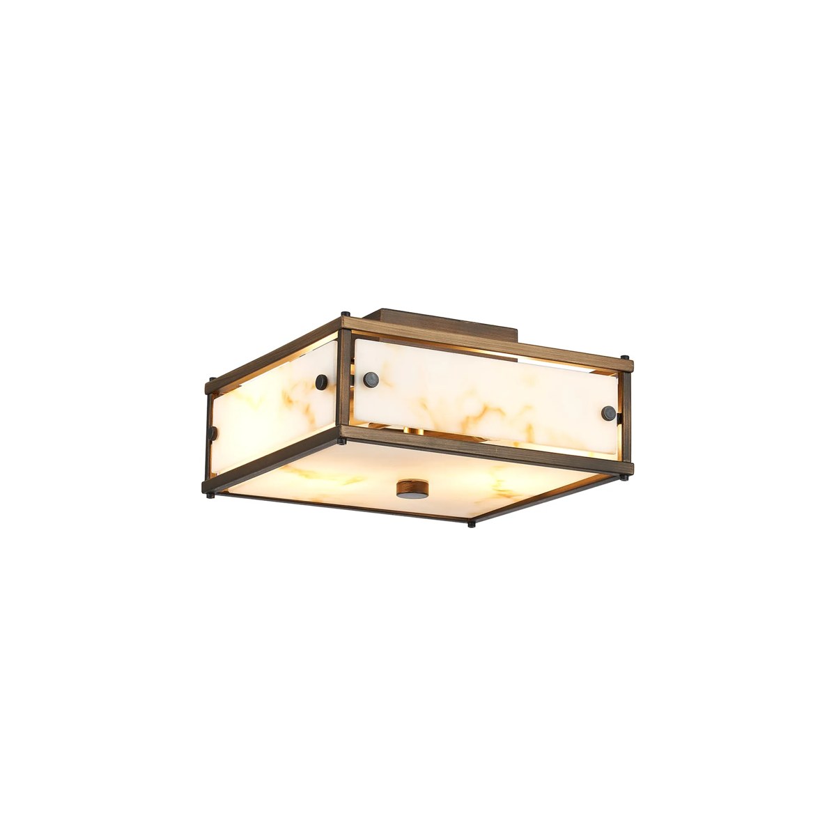 Regent Ramatuelle 2 Light 250x250mm Square Flush Ceiling Light - Painted Bronze / Brown Faux Alabaster