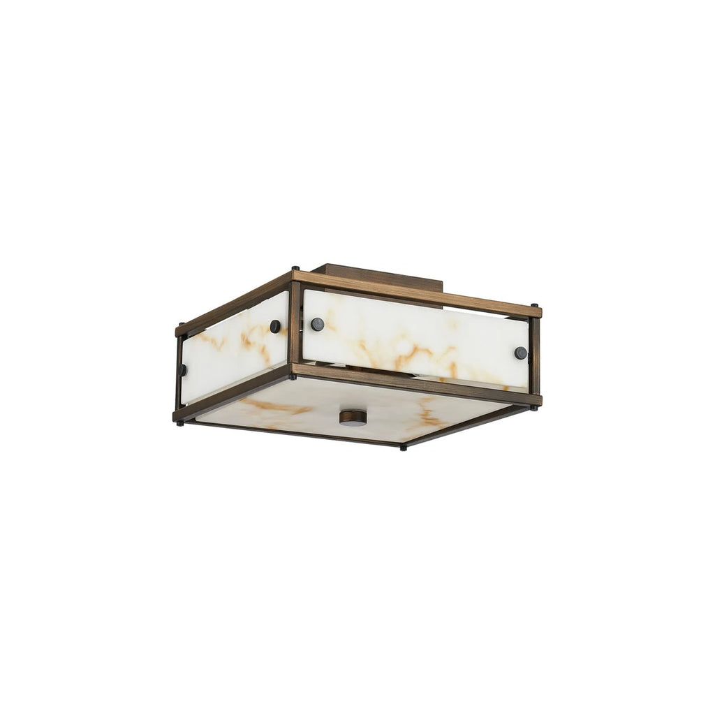Regent Ramatuelle 2 Light 250x250mm Square Flush Ceiling Light - Painted Bronze / Brown Faux Alabaster