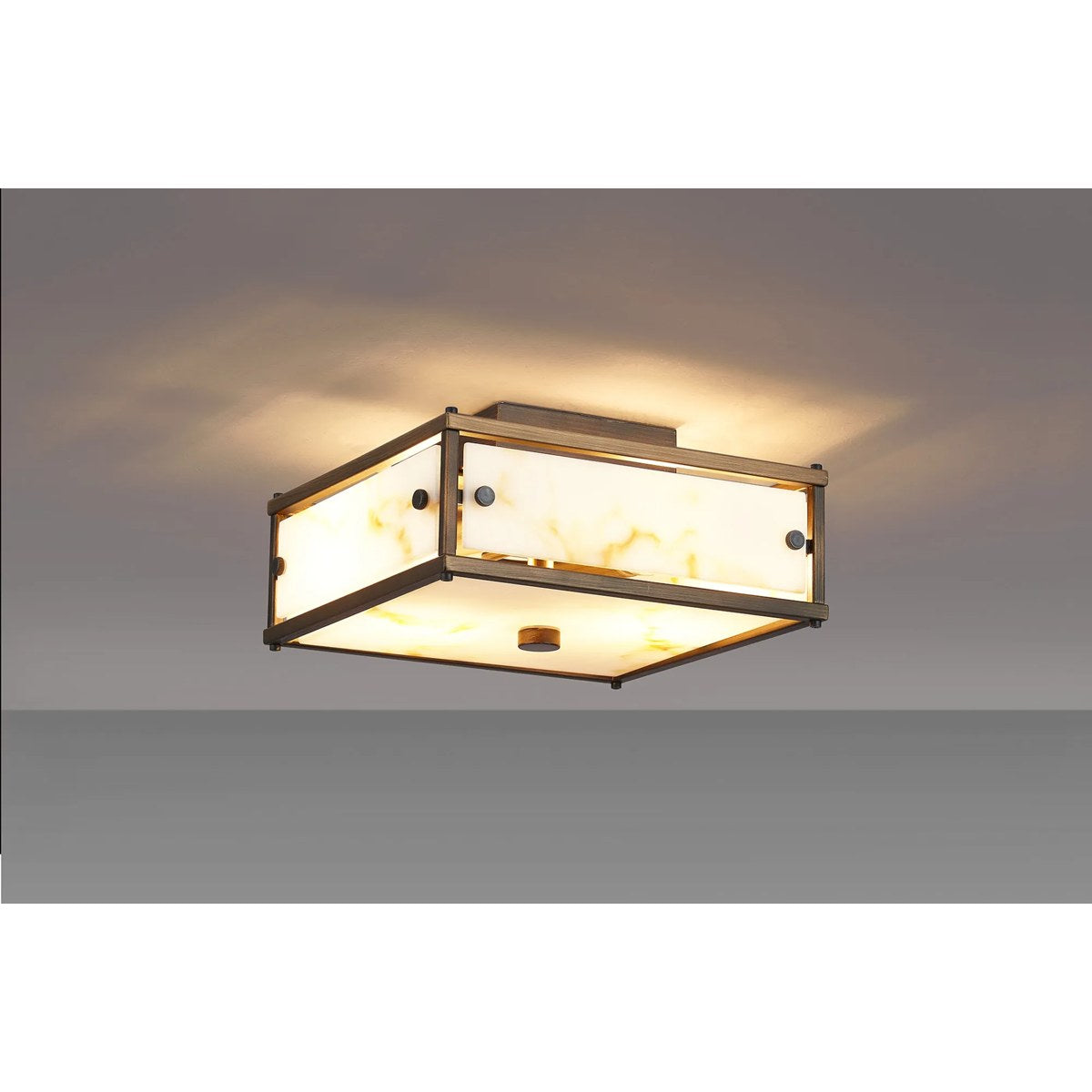 Regent Ramatuelle 2 Light 250x250mm Square Flush Ceiling Light - Painted Bronze / Brown Faux Alabaster