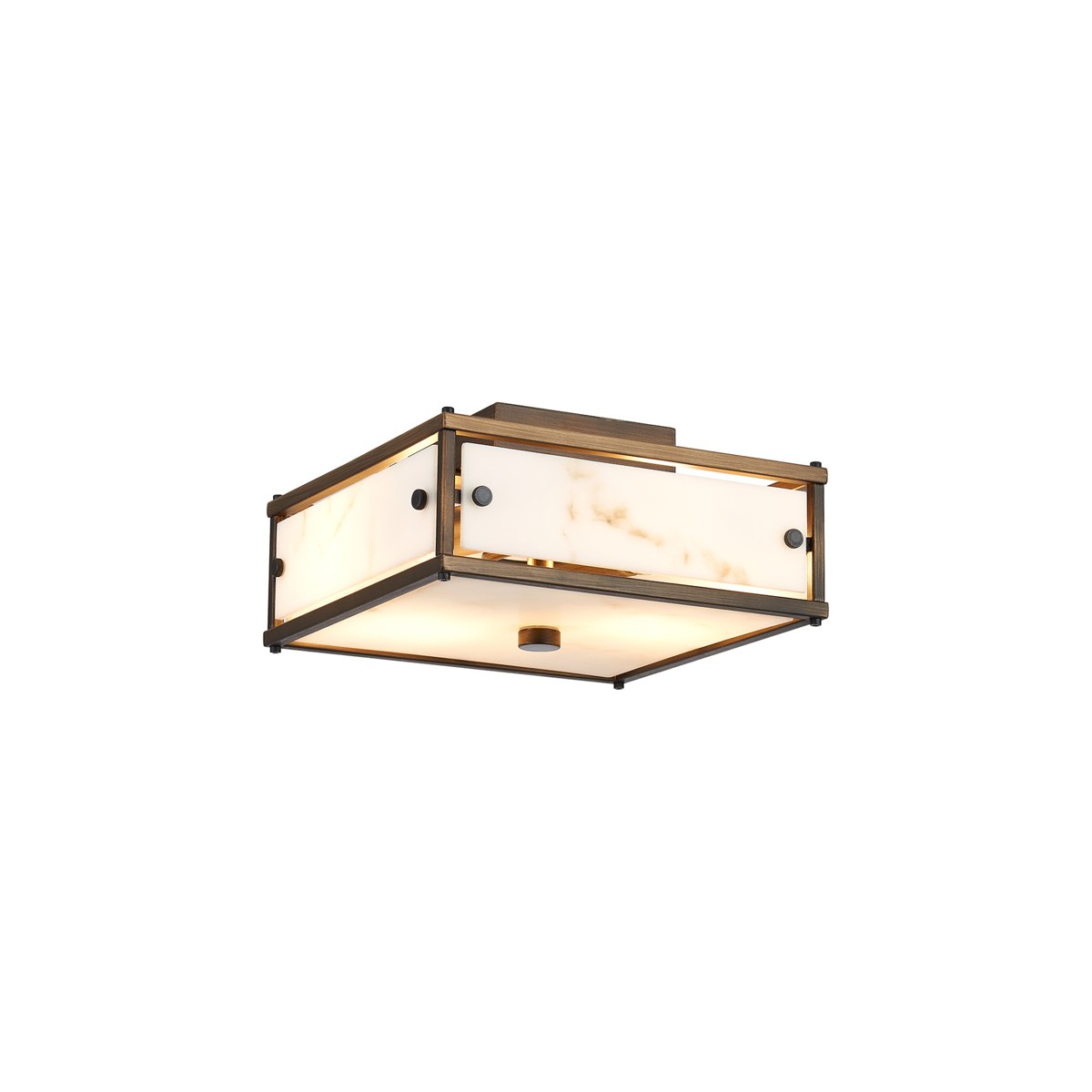 Regent Ramatuelle 2 Light 250x250mm Square Flush Ceiling Light - Painted Bronze / Grey Faux Alabaster