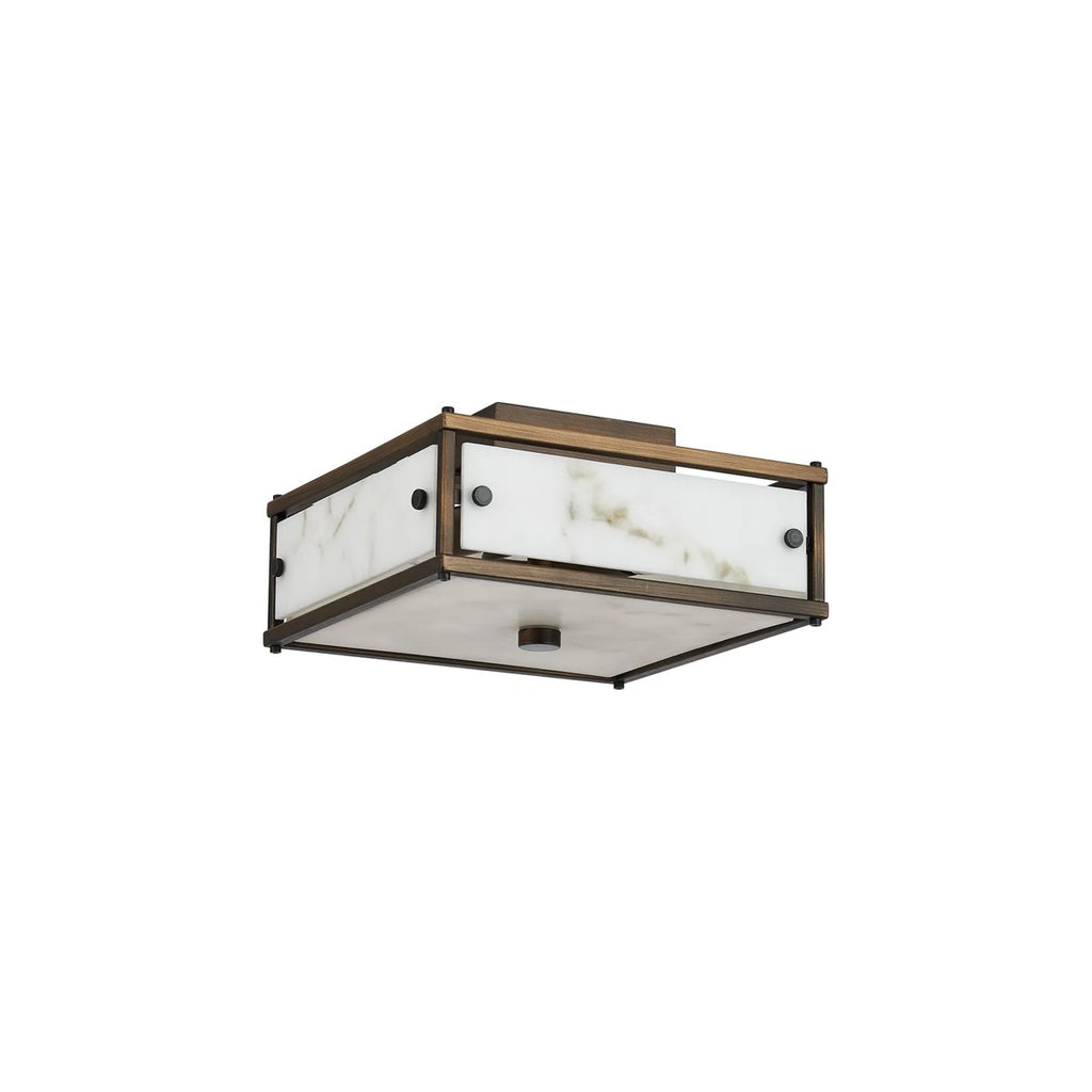 Regent Ramatuelle 2 Light 250x250mm Square Flush Ceiling Light - Painted Bronze / Grey Faux Alabaster