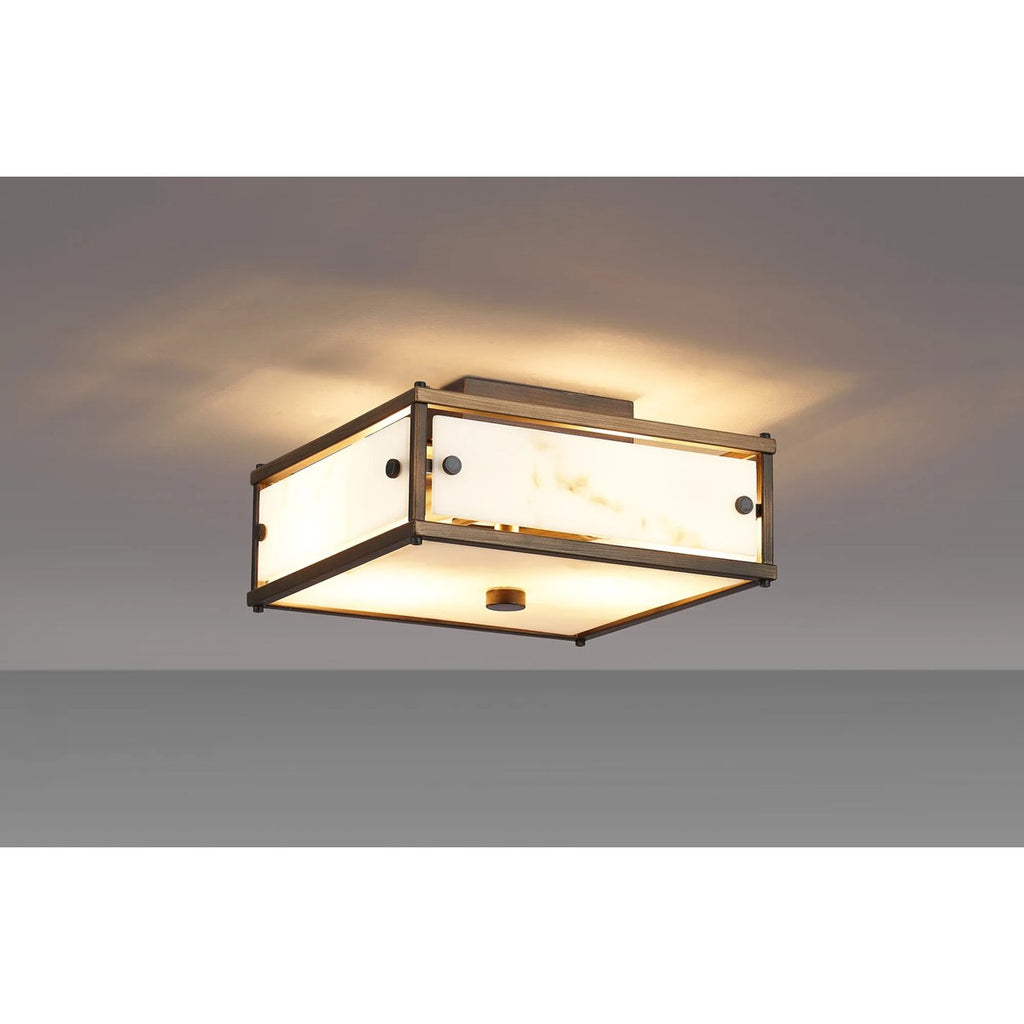 Regent Ramatuelle 2 Light 250x250mm Square Flush Ceiling Light - Painted Bronze / Grey Faux Alabaster