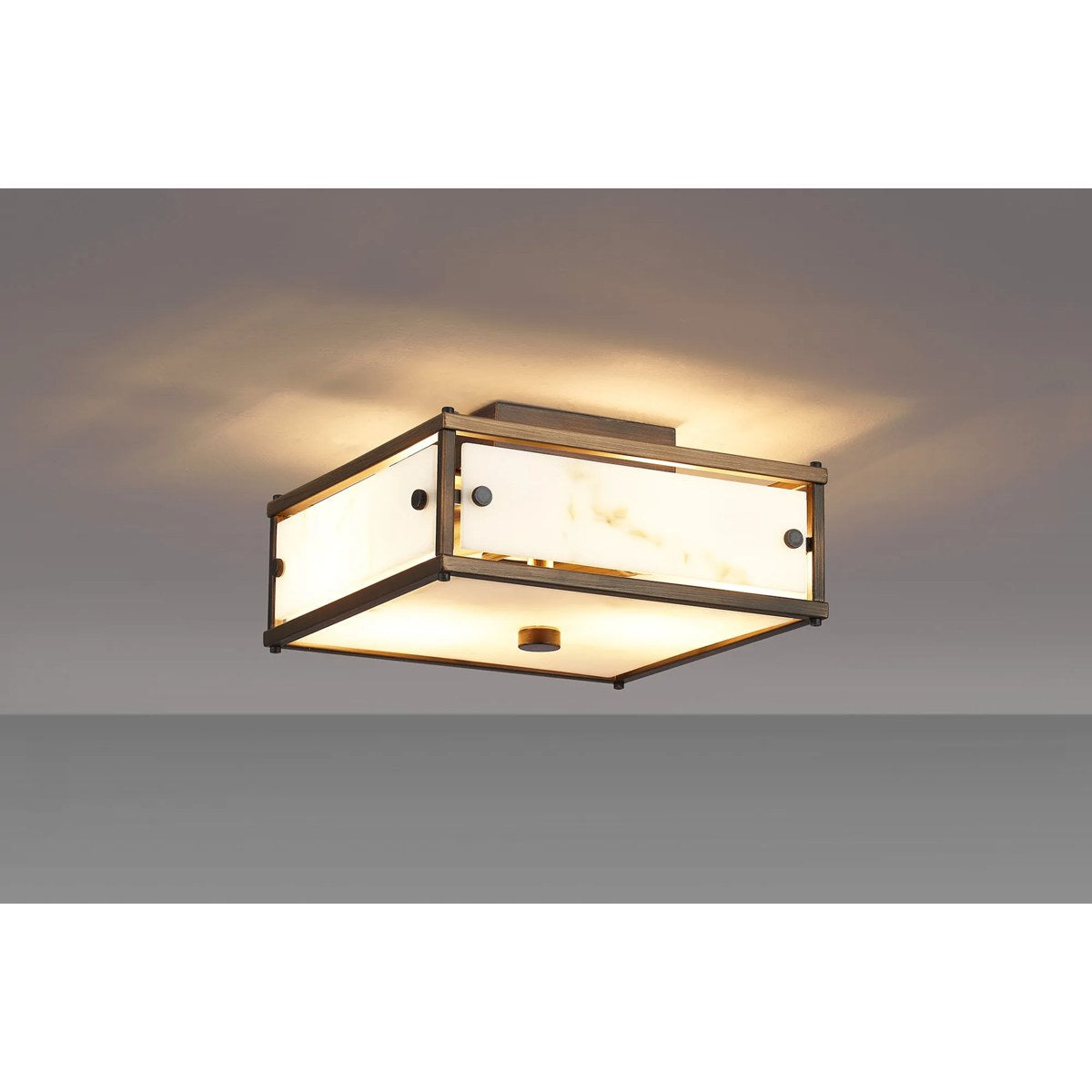 Regent Ramatuelle 2 Light 250x250mm Square Flush Ceiling Light - Painted Bronze / Grey Faux Alabaster