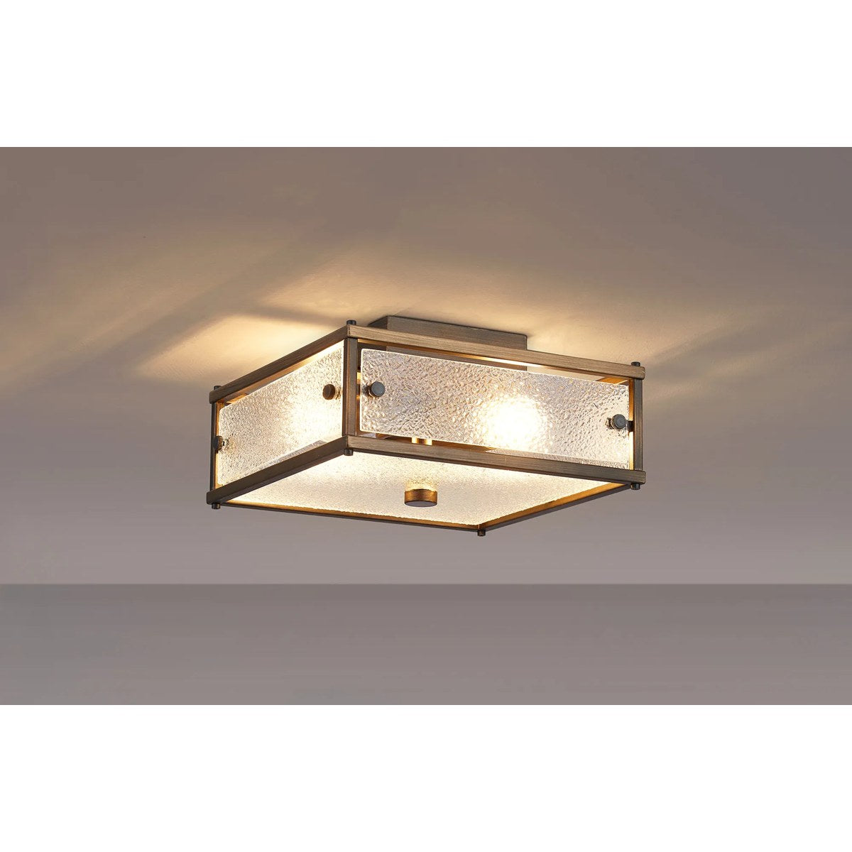 Regent Ramatuelle 2 Light 250x250mm Square Flush Ceiling Light - Painted Bronze / Clear Diamond Pattern
