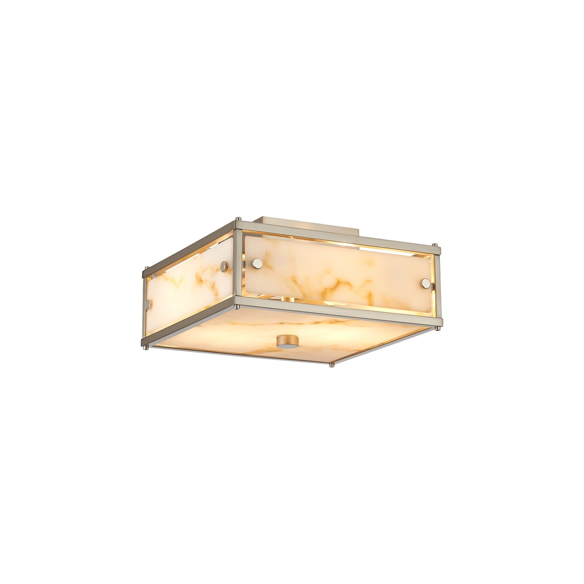 Regent Ramatuelle 2 Light 250x250mm Square Flush Ceiling Light - Satin Nickel / Brown Faux Alabaster
