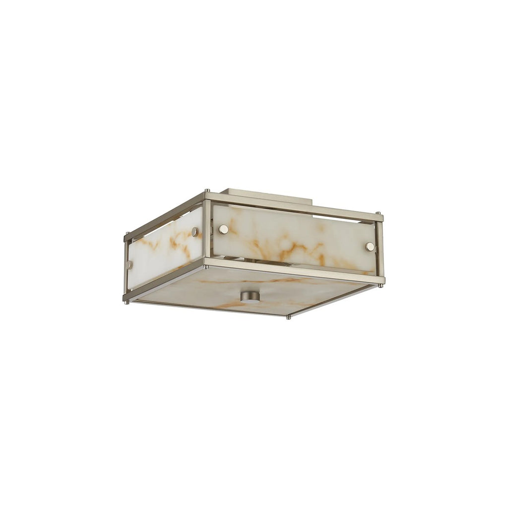 Regent Ramatuelle 2 Light 250x250mm Square Flush Ceiling Light - Satin Nickel / Brown Faux Alabaster