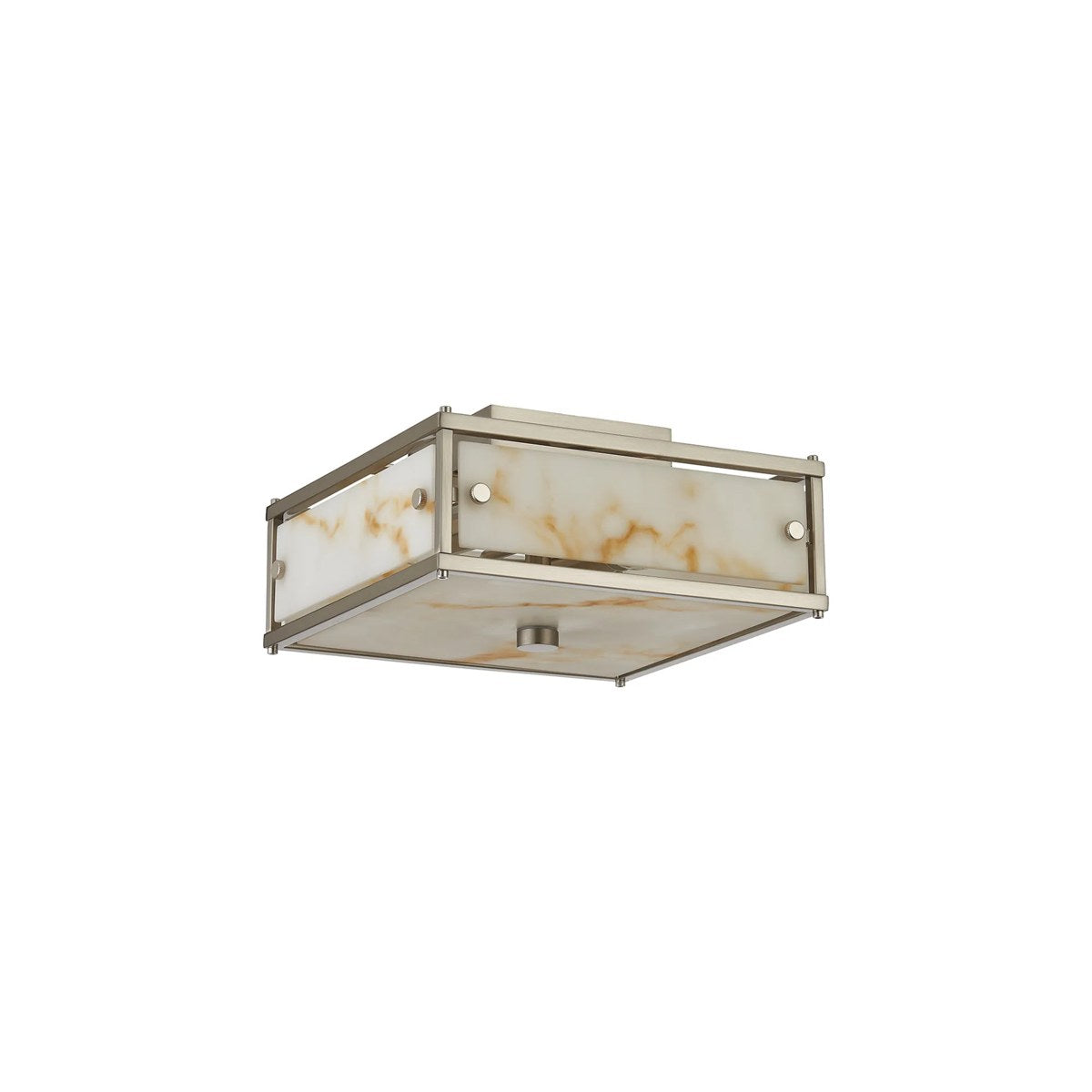 Regent Ramatuelle 2 Light 250x250mm Square Flush Ceiling Light - Satin Nickel / Brown Faux Alabaster
