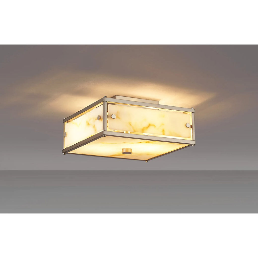 Regent Ramatuelle 2 Light 250x250mm Square Flush Ceiling Light - Satin Nickel / Brown Faux Alabaster