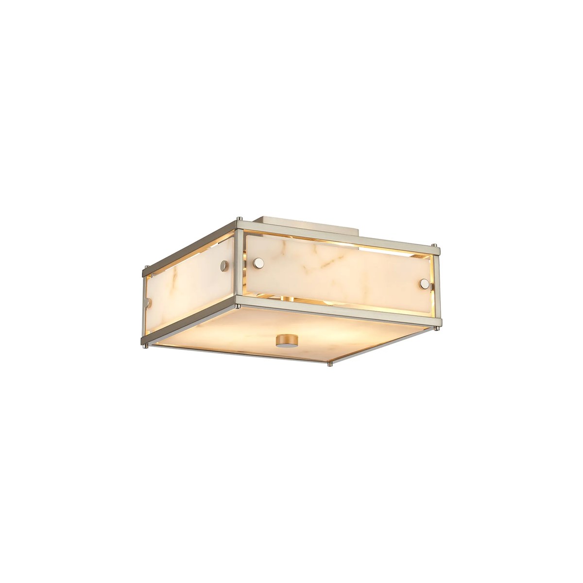 Regent Ramatuelle 2 Light 250x250mm Square Flush Ceiling Light - Satin Nickel / Grey Faux Alabaster