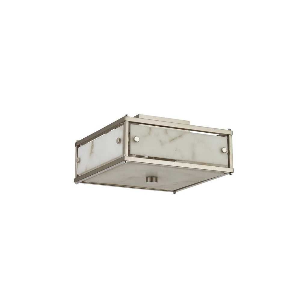 Regent Ramatuelle 2 Light 250x250mm Square Flush Ceiling Light - Satin Nickel / Grey Faux Alabaster