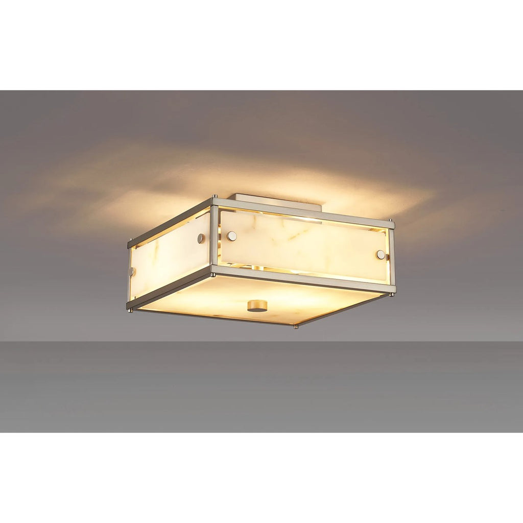 Regent Ramatuelle 2 Light 250x250mm Square Flush Ceiling Light - Satin Nickel / Grey Faux Alabaster