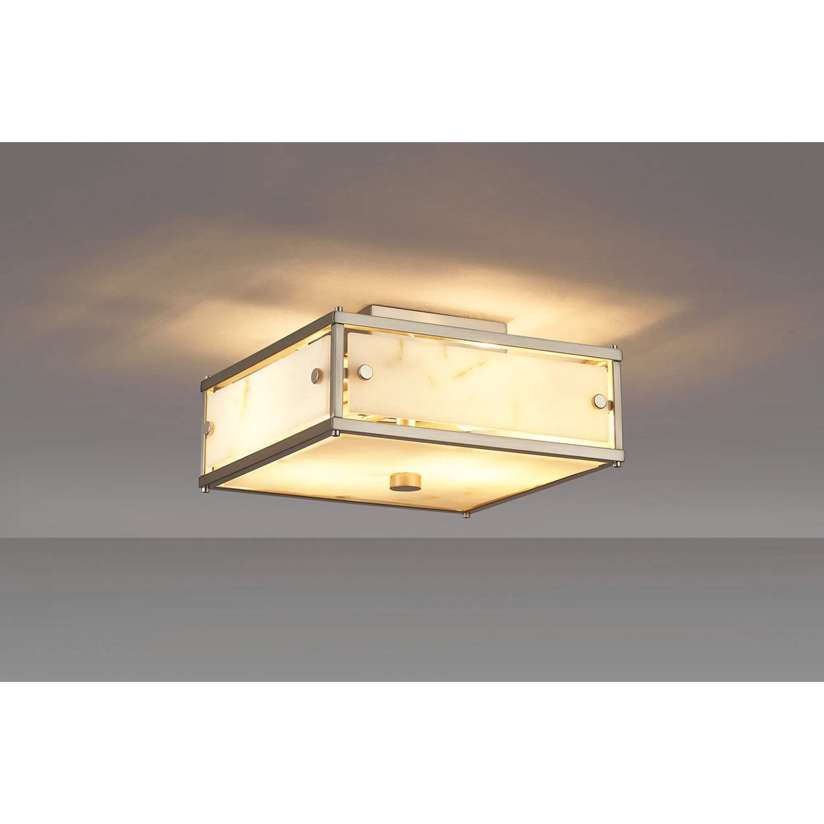 Regent Ramatuelle 2 Light 250x250mm Square Flush Ceiling Light - Satin Nickel / Grey Faux Alabaster