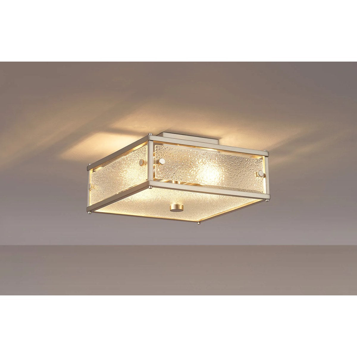 Regent Ramatuelle 2 Light 250x250mm Square Flush Ceiling Light - Satin Nickel / Clear Diamond Pattern