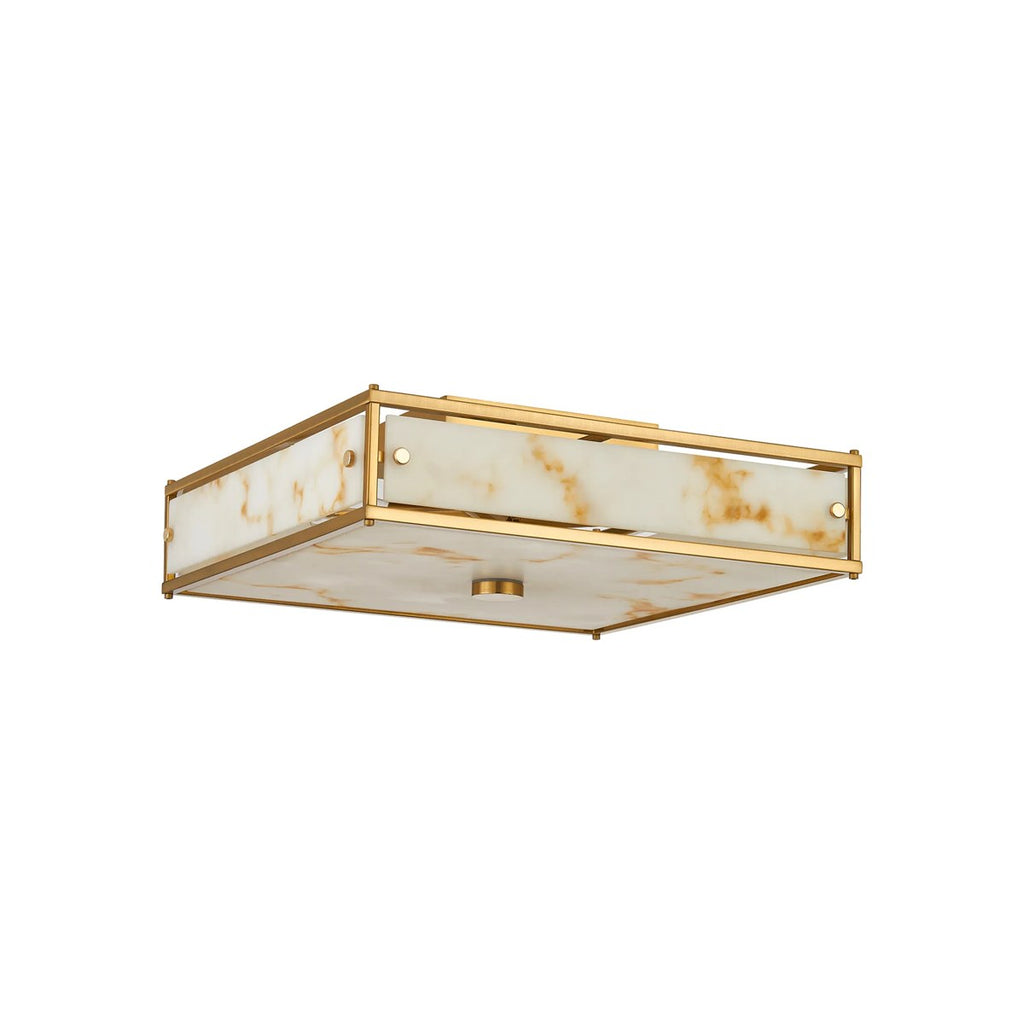 Regent Ramatuelle 4 Light 400x400mm Square Flush Ceiling Light - Brass / Brown Faux Alabaster
