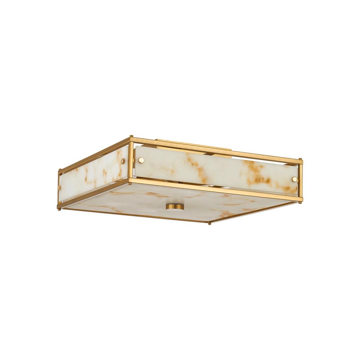 Regent Ramatuelle 4 Light 400x400mm Square Flush Ceiling Light - Brass / Brown Faux Alabaster