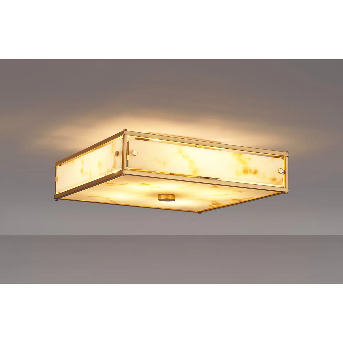 Regent Ramatuelle 4 Light 400x400mm Square Flush Ceiling Light - Brass / Brown Faux Alabaster