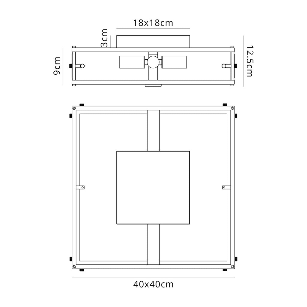 Regent Ramatuelle 4 Light 400x400mm Square Flush Ceiling Light - dimensions