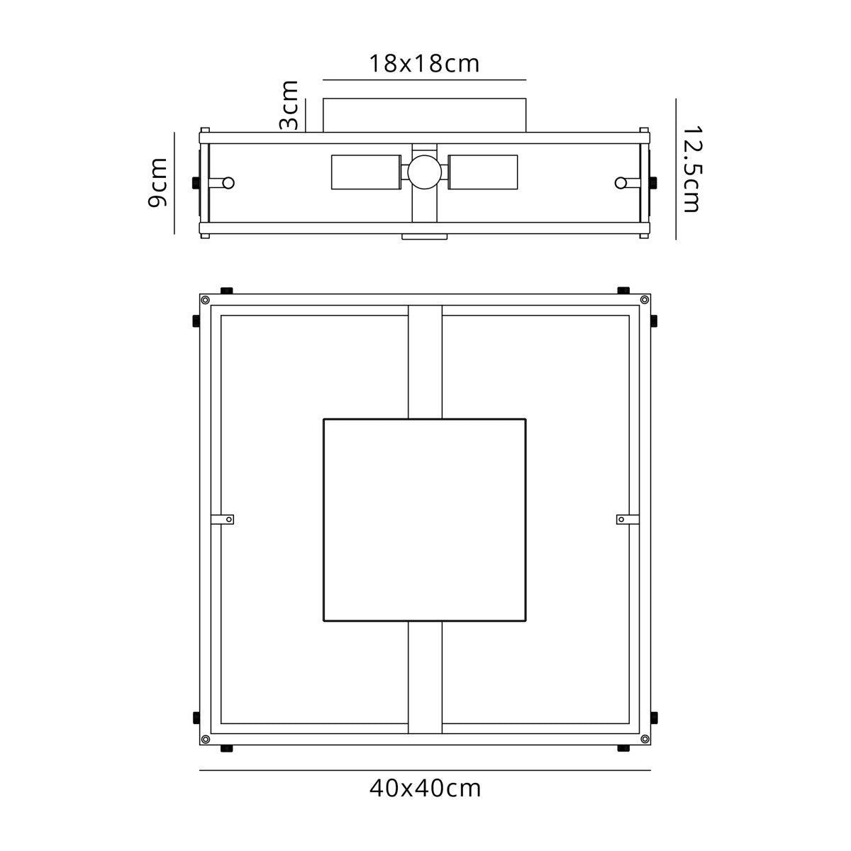 Regent Ramatuelle 4 Light 400x400mm Square Flush Ceiling Light - dimensions