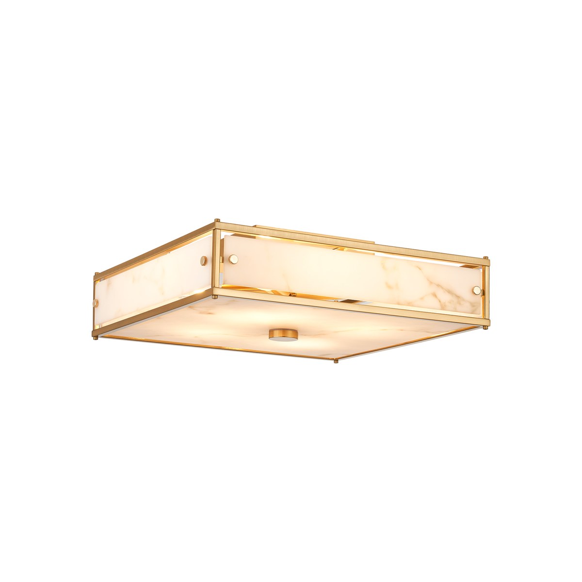 Regent Ramatuelle 4 Light 400x400mm Square Flush Ceiling Light - Brass / Grey Faux Alabaster