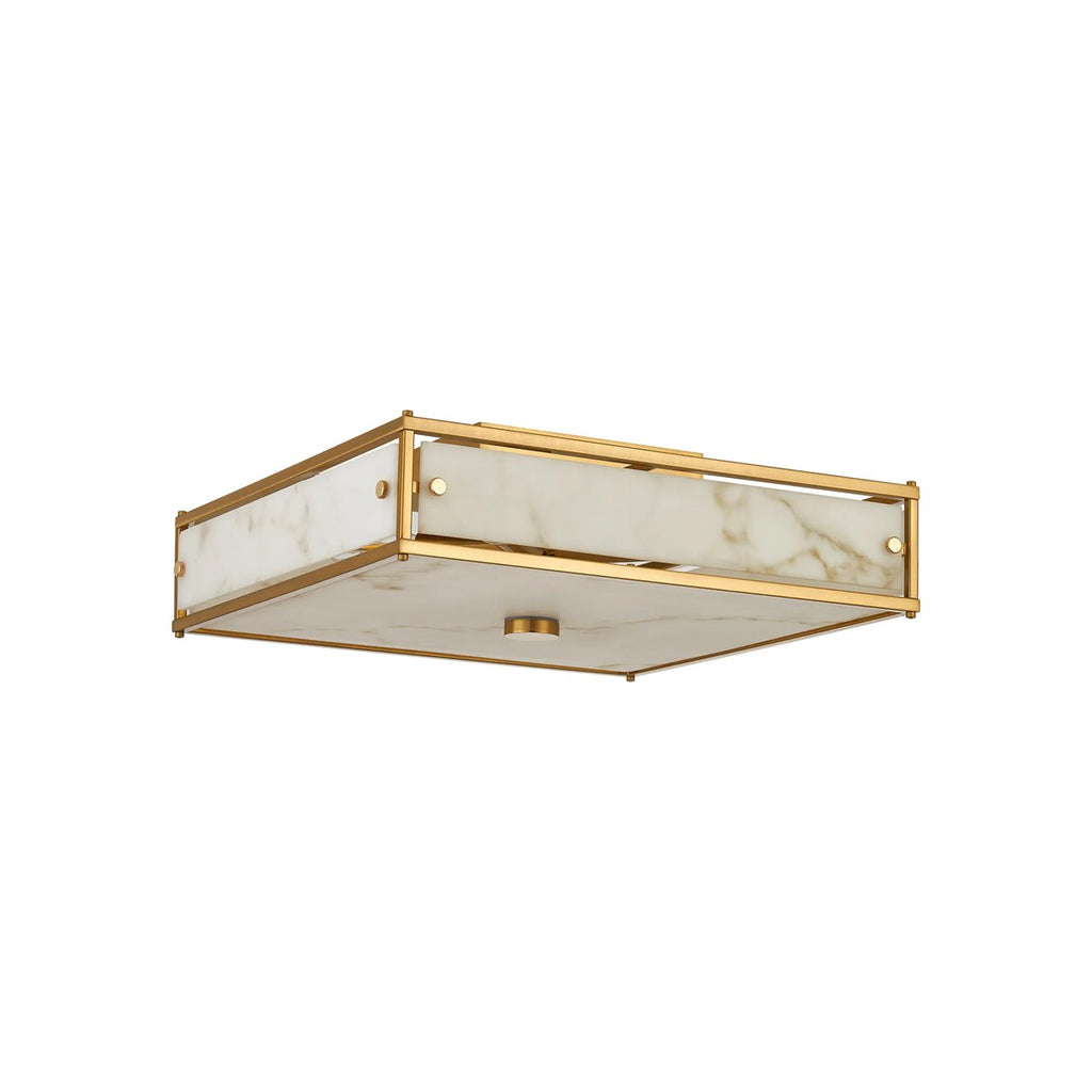 Regent Ramatuelle 4 Light 400x400mm Square Flush Ceiling Light - Brass / Grey Faux Alabaster