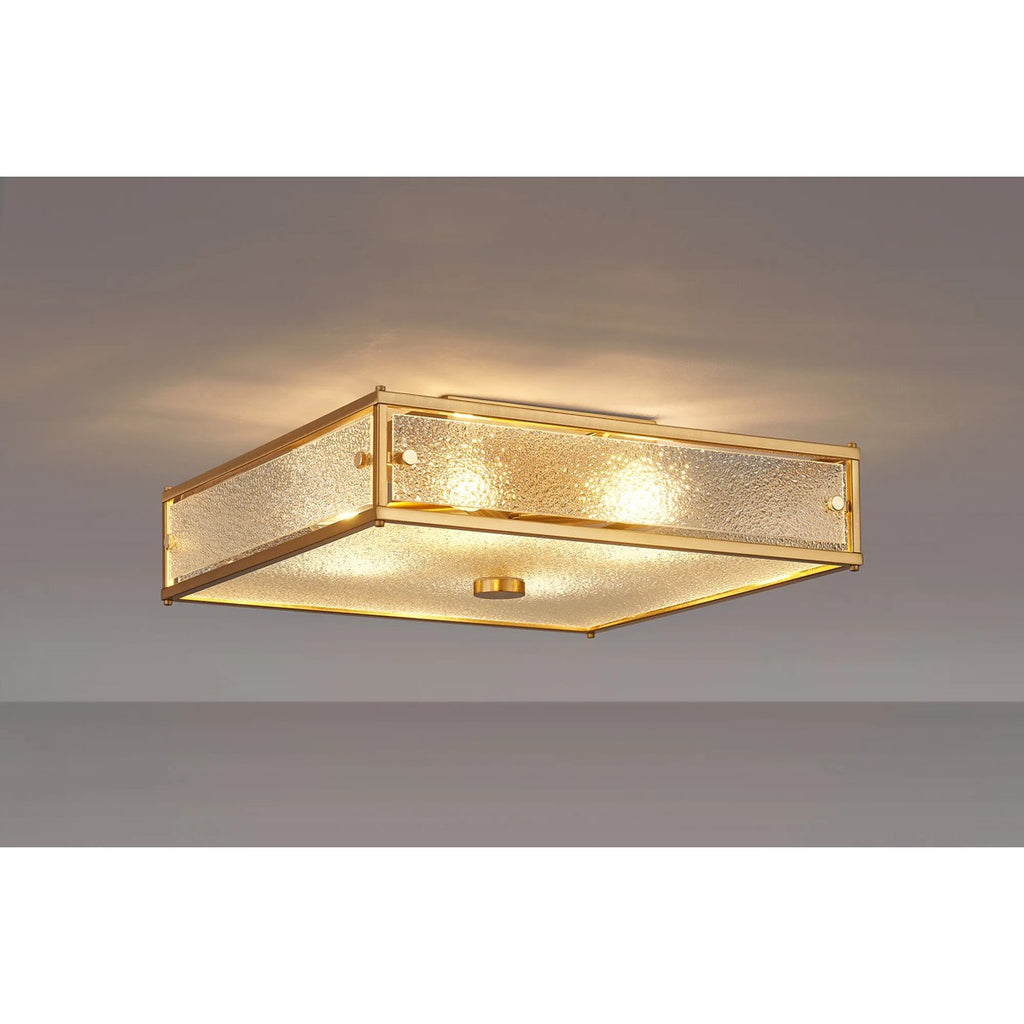 Regent Ramatuelle 4 Light 400x400mm Square Flush Ceiling Light - Brass / Clear Diamond Pattern