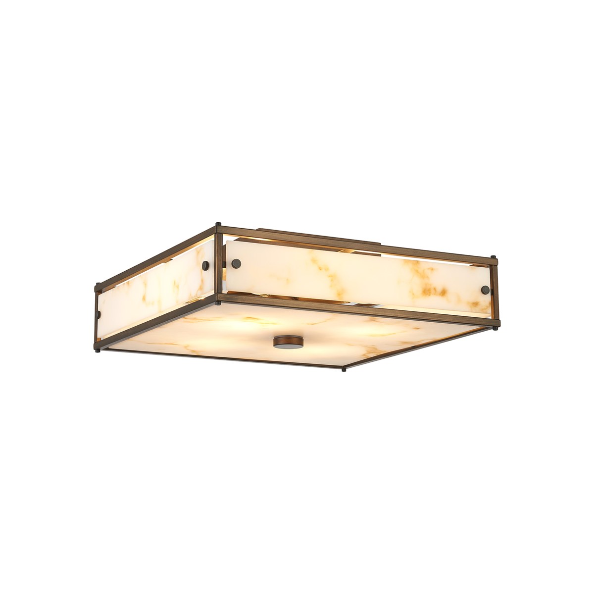 Regent Ramatuelle 4 Light 400x400mm Square Flush Ceiling Light - Painted Bronze / Brown Faux Alabaster