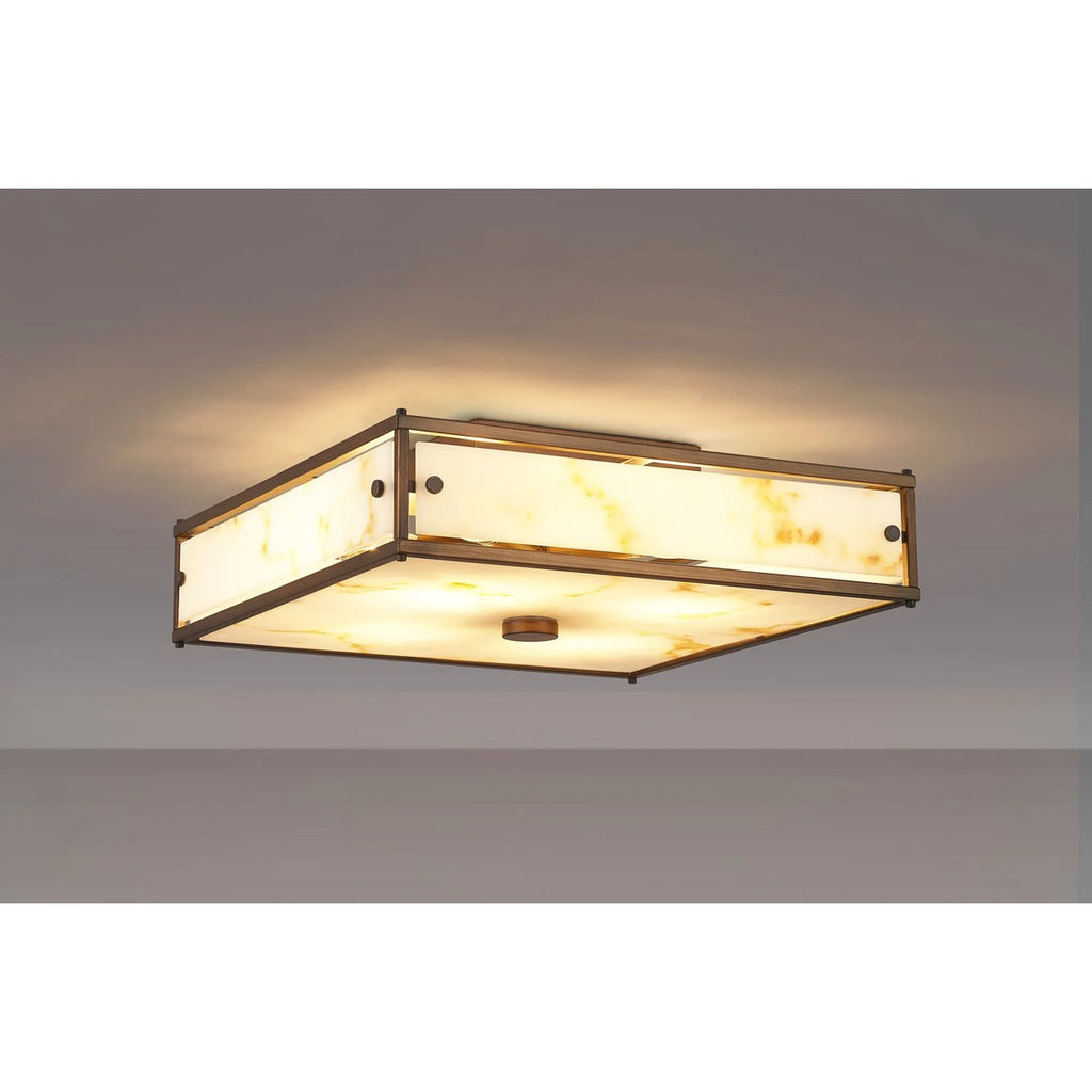Regent Ramatuelle 4 Light 400x400mm Square Flush Ceiling Light - Painted Bronze / Brown Faux Alabaster