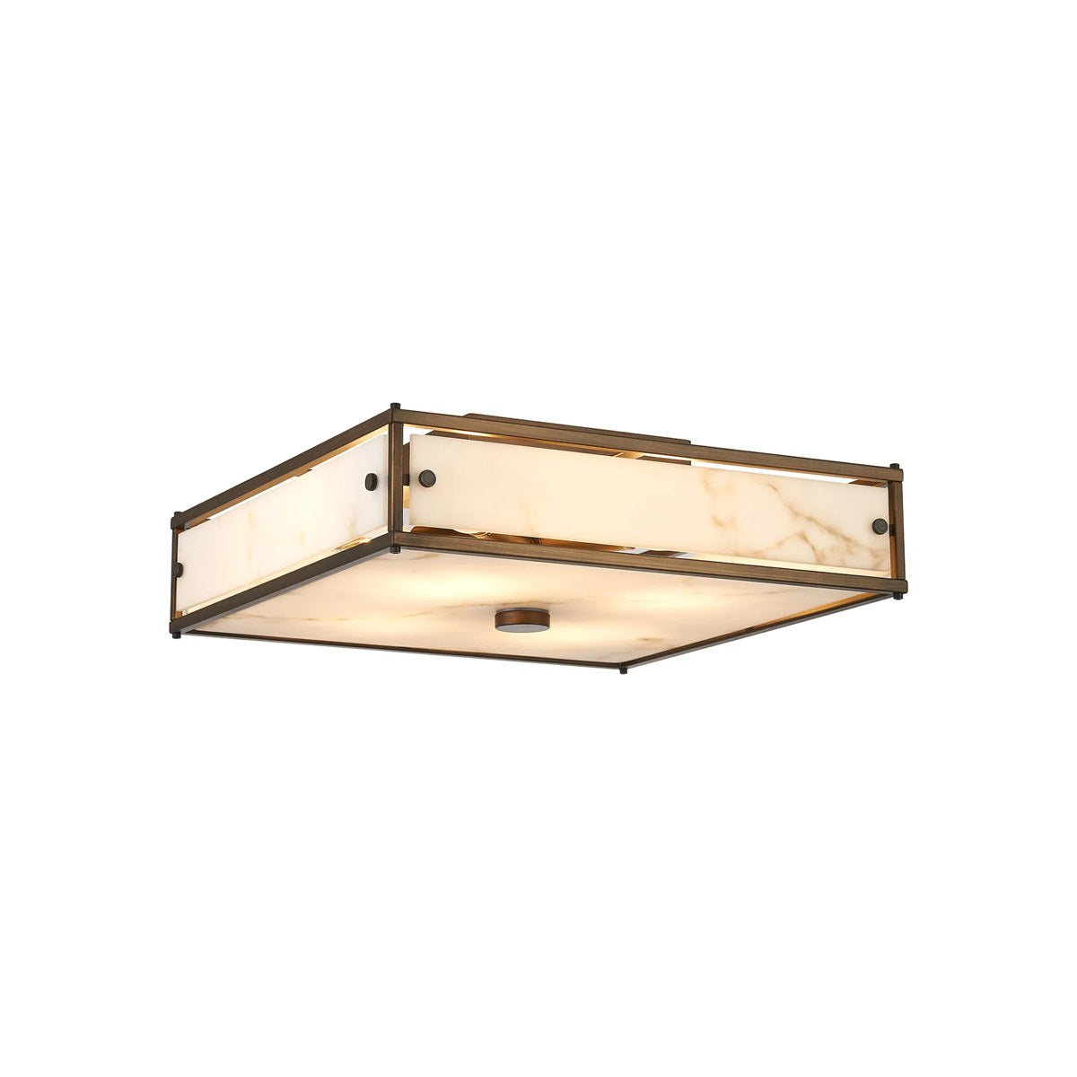 Regent Ramatuelle 4 Light 400x400mm Square Flush Ceiling Light - Painted Bronze / Grey Faux Alabaster