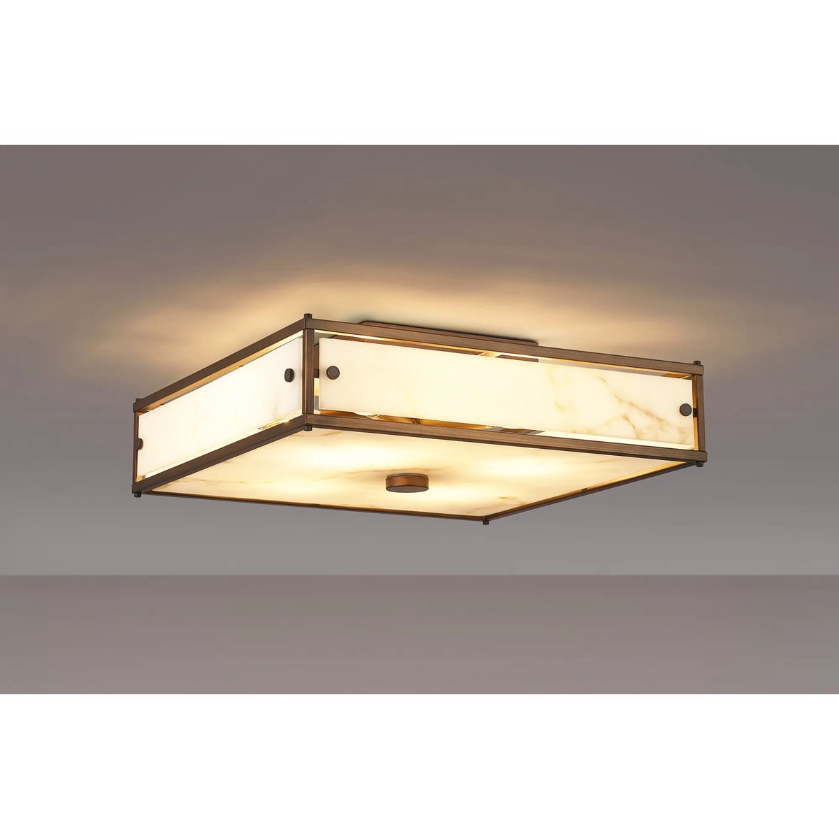 Regent Ramatuelle 4 Light 400x400mm Square Flush Ceiling Light - Painted Bronze / Grey Faux Alabaster