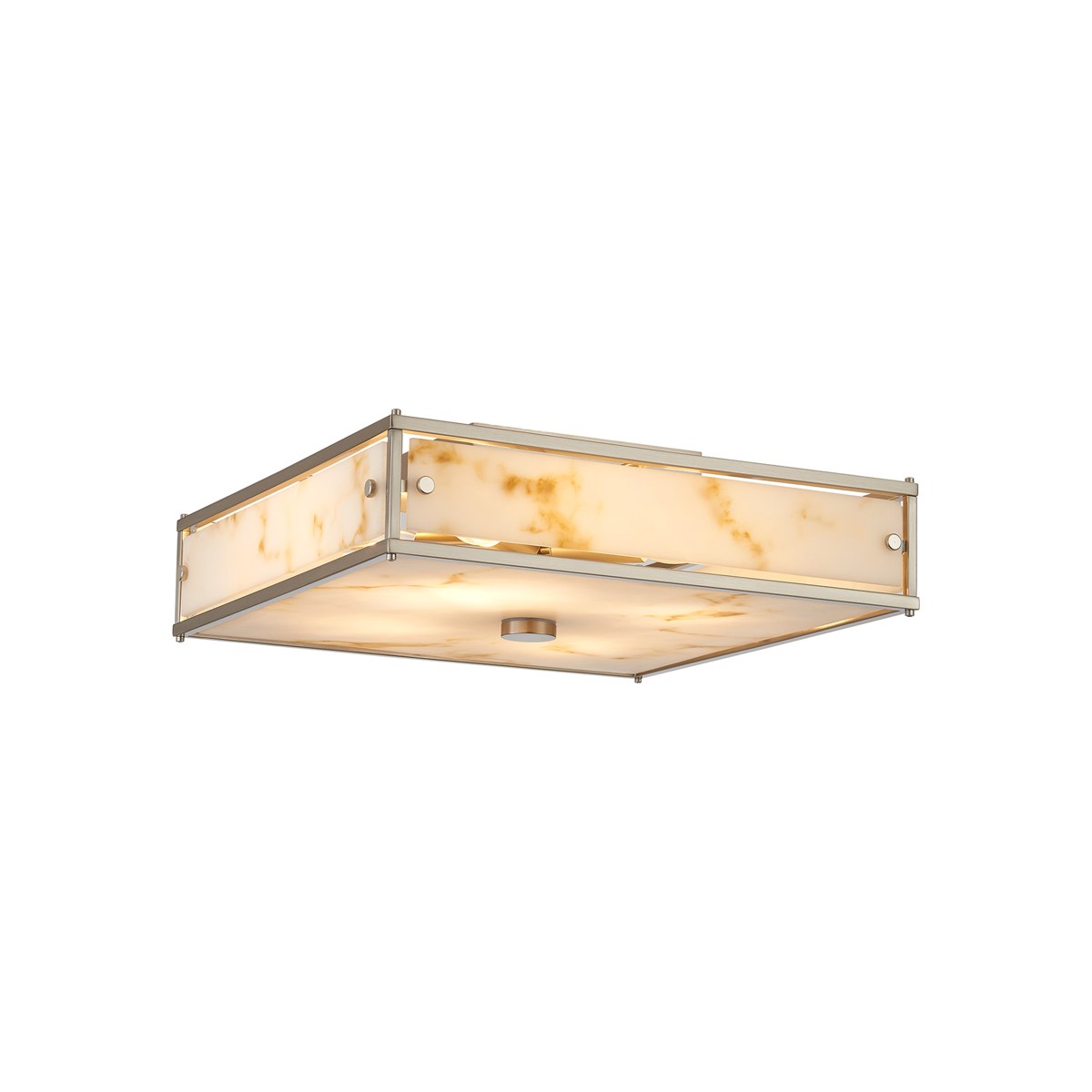 Regent Ramatuelle 4 Light 400x400mm Square Flush Ceiling Light - Satin Nickel / Brown Faux Alabaster
