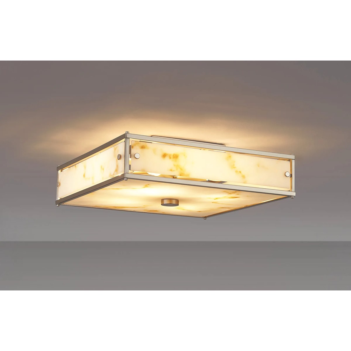 Regent Ramatuelle 4 Light 400x400mm Square Flush Ceiling Light - Satin Nickel / Brown Faux Alabaster