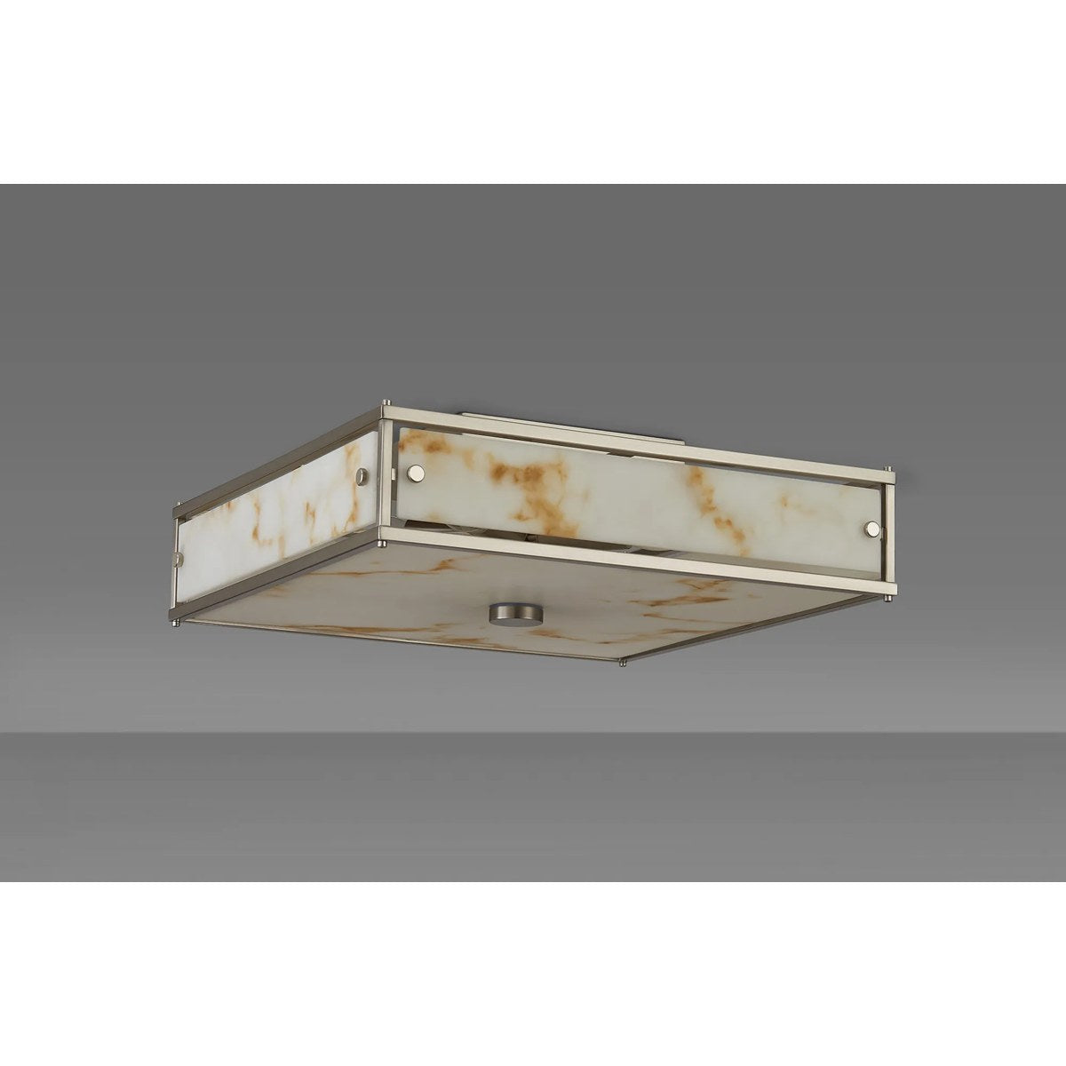 Regent Ramatuelle 4 Light 400x400mm Square Flush Ceiling Light - Satin Nickel / Brown Faux Alabaster